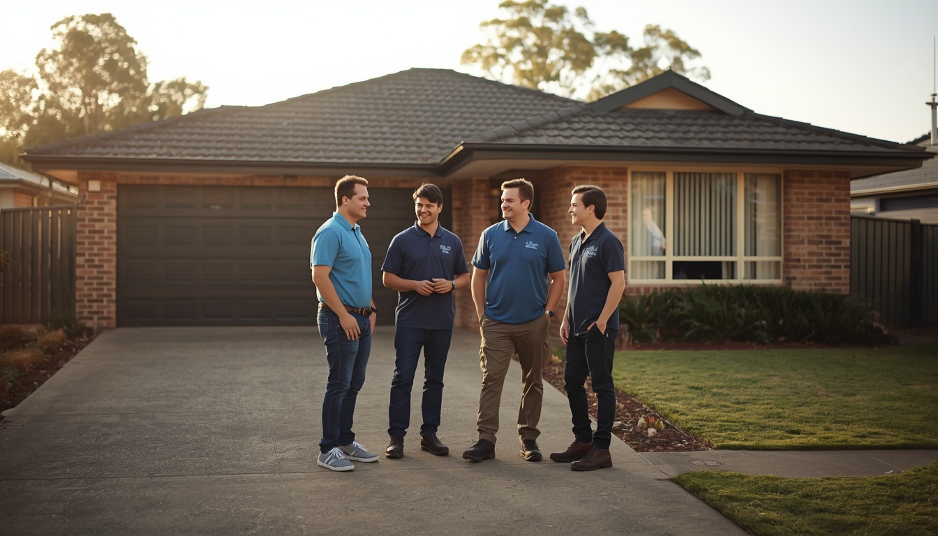 Support workers and participants together outside a suburban Perth home